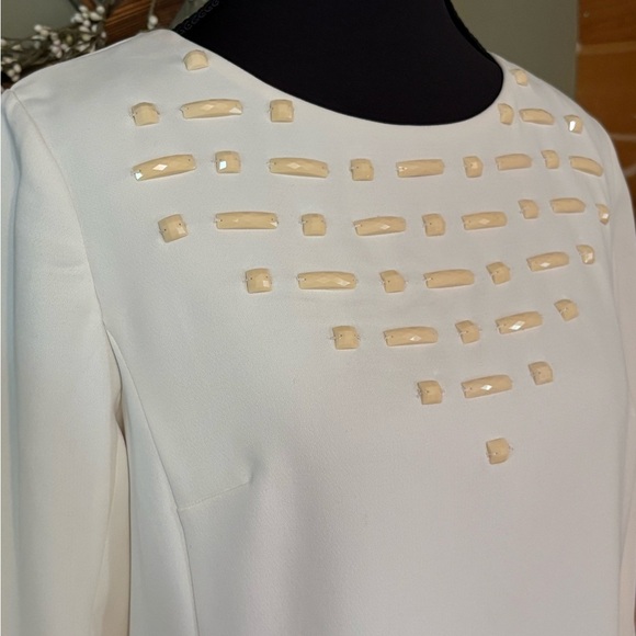 Ann Taylor Women Size 2 Ivory Jewel Neck 3/4 Sleeve Sheath Dress - Picture 3 of 16